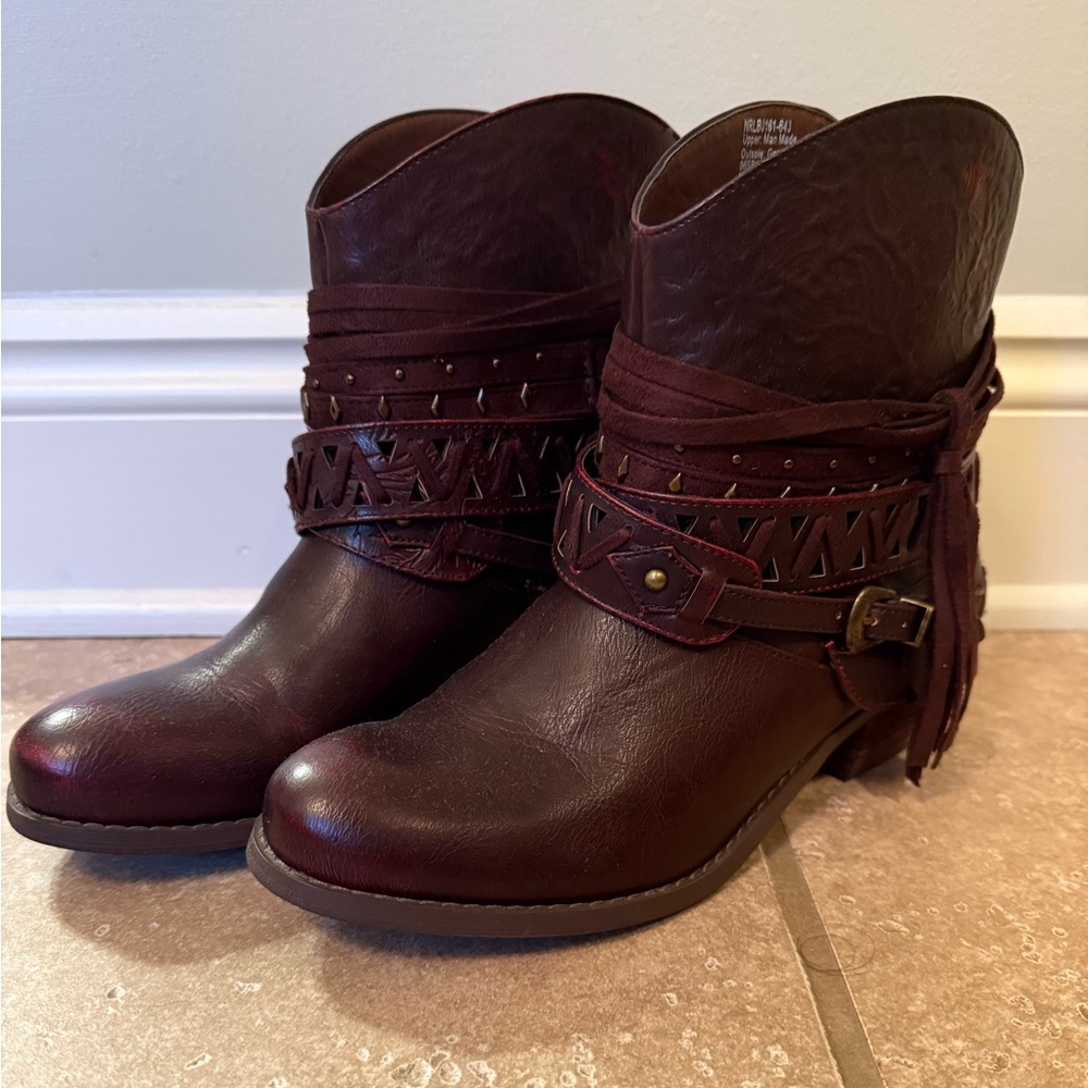 Women's Wine Colored Leather Ankle Boots